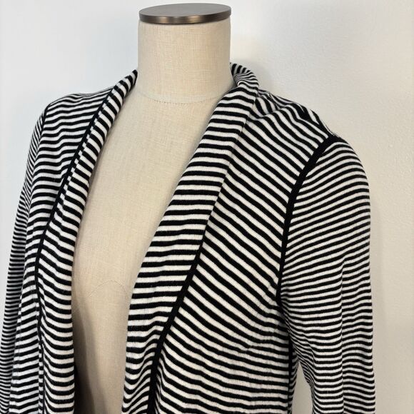TALBOTS Women Open Cardi Cardigan Sz M Petite Black White Stripe Sweater Jacket - Picture 3 of 7
